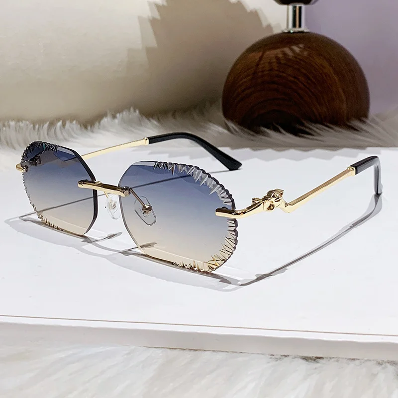 

New Rimless Sunglasses Women Luxury Designer Brand Shades UV400 Vintage Metal Men Fashion Ladies Sun Glasses Frameless Shades