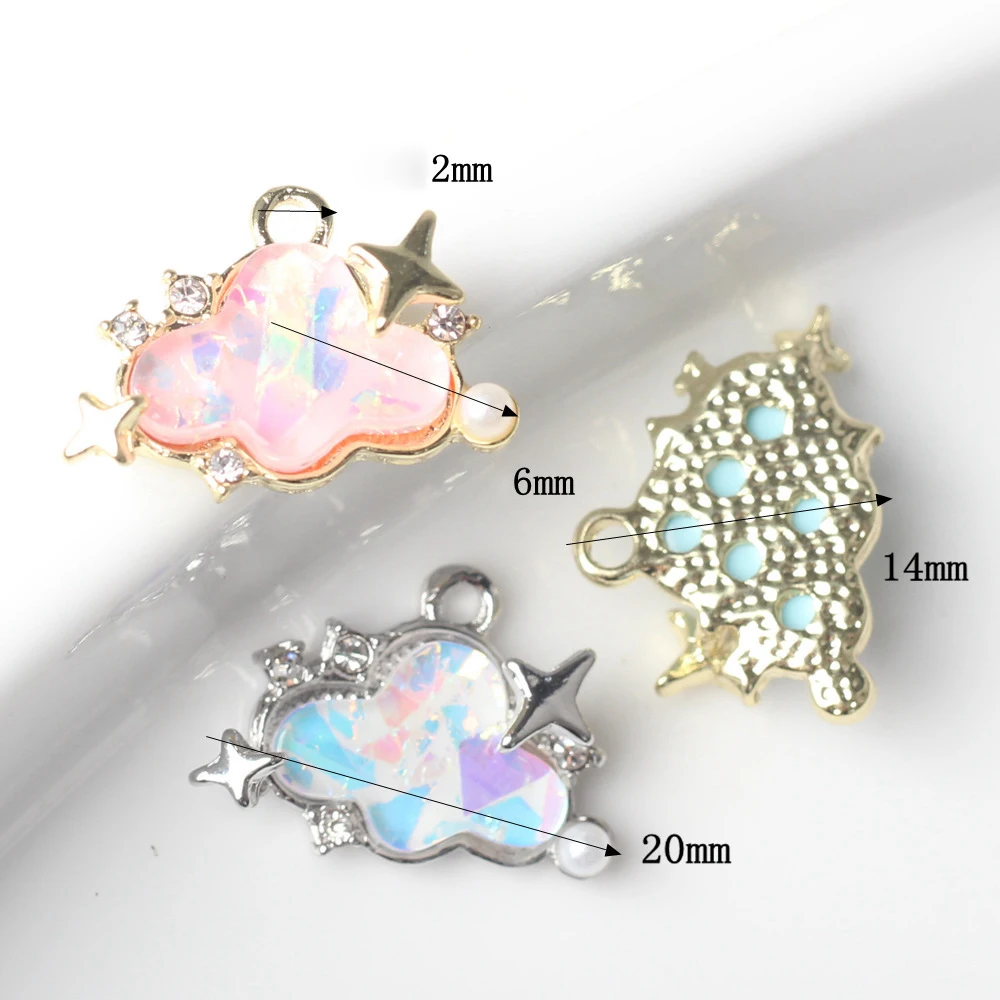 6pcs Alloy Inlay Cloud Stars Shape Pendant Earring Ornament Necklace Bracelet Jewelry DIY Accessories Supplies Craft Fashion