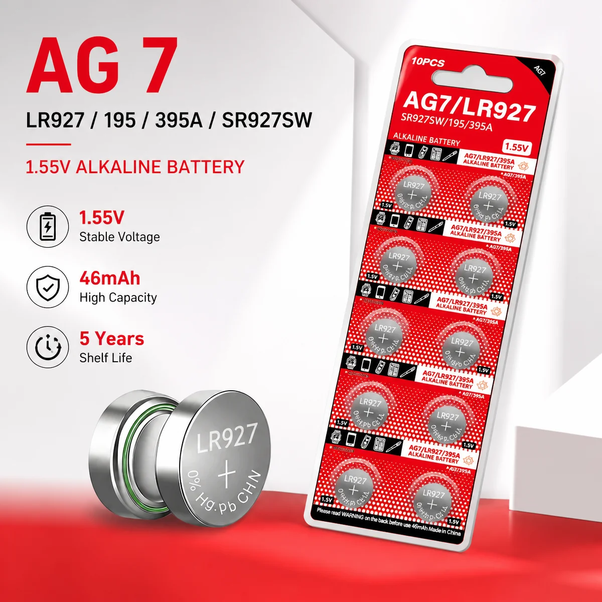

Replacement Alkaline Button Coin Cell Battery AG7 LR927 SR927SW 395 395A L926F 1.55V 5-10PCS For Watch Calculator Remote Toys