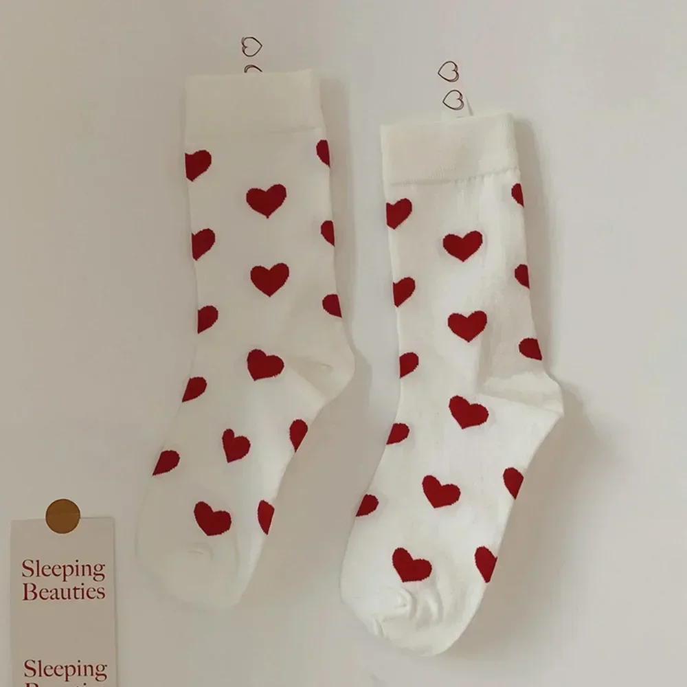 1/2pairs Sweet Girls Socks Cute Love Heart Cotton High Tube Ankle Short Soft Socks Women Spring Autumn Street Tide Crew Sock