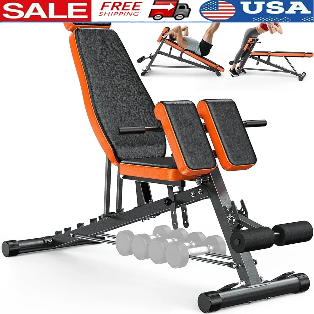 

Adjustable Weight Bench Roman Chair Back Extension Machine Sit Up Bench Dumbbell Rack Home Gym Support 1000LBS All-in-One