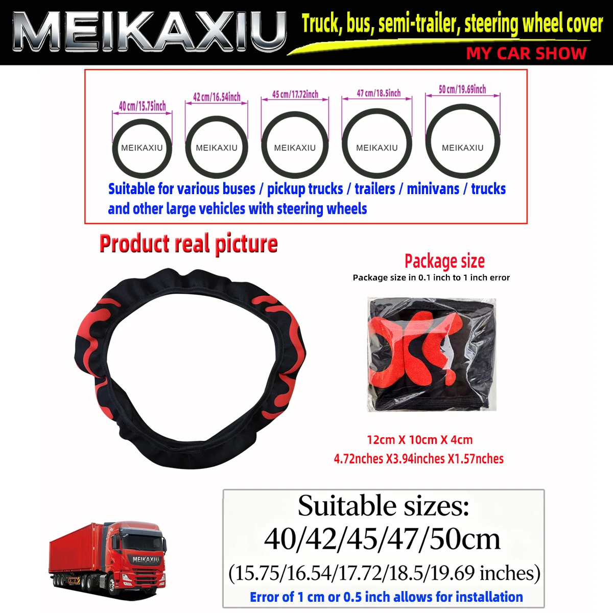 Adjustable Durable Breathable Large Foam Fabric Steering Wheel Cover for Truck Van Bus Coach Semi-Trailer - Size 40cm to 50cm