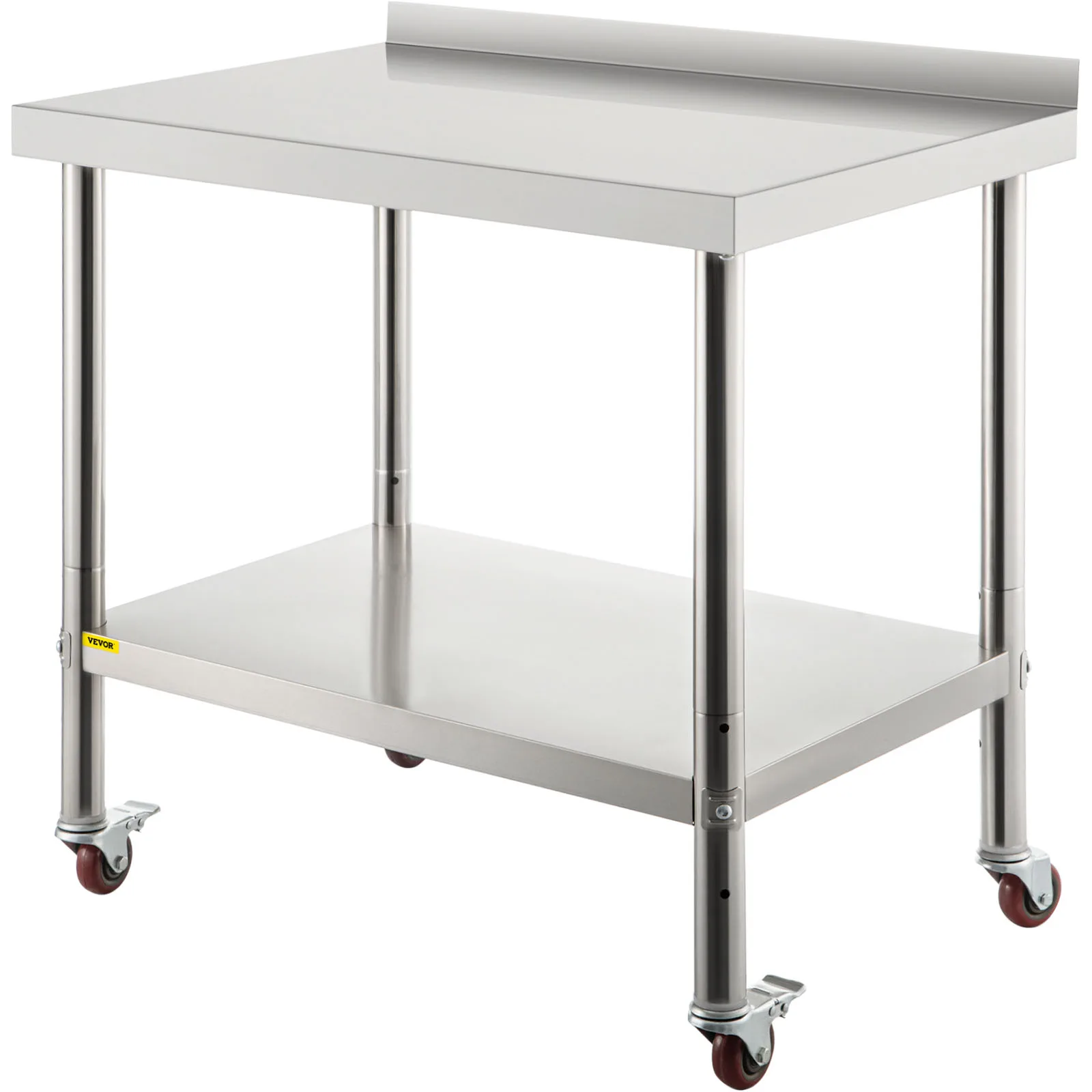 VEVOR Carro de Trabajo 91,4 x 61 x 89 cm Mesa de Trabajo de Acero Inoxidable, Capacidad de Carga de 440 libras Mesa de Preparación de Acero Inoxidable, Estante Ajustable de 3 Niveles con 4 Ruedas