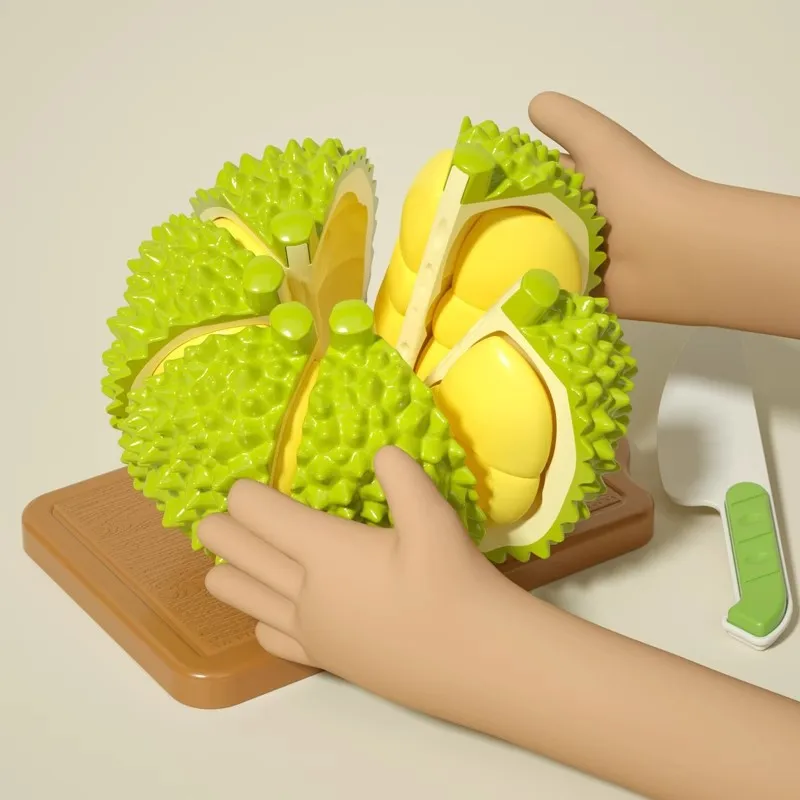 Juguete Durian de fruta y comida de corte divertido para niños, juguete educativo para el desarrollo de habilidades básicas tempranas, juguete sensorial de cocina para jugar a las casitas