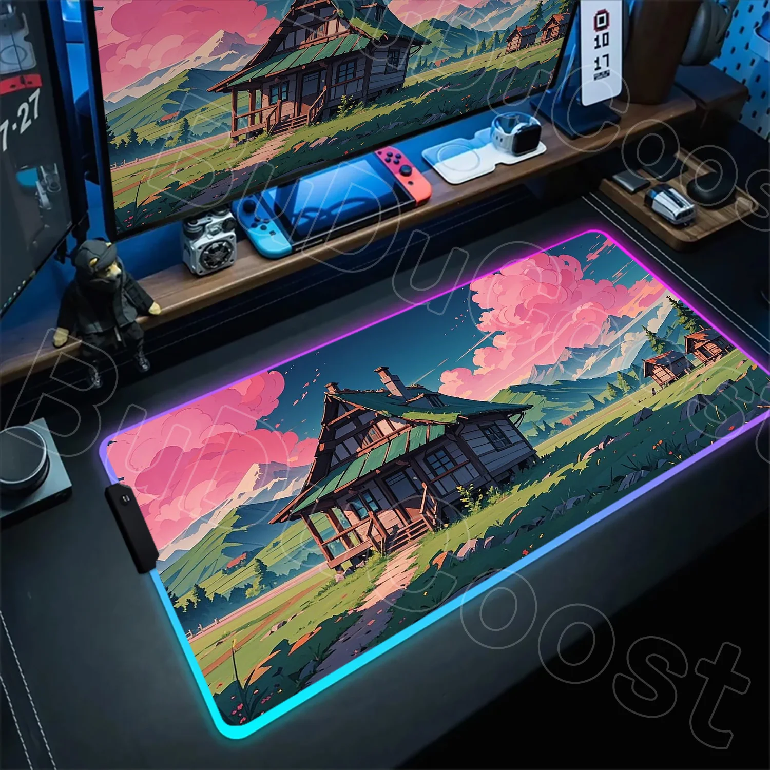 

Mouse Pad Material Print Cute Cloud Village House Mousepad Natural Scenery Mouse Mat RGB Desk Mat with Gaming Accessories Gaming