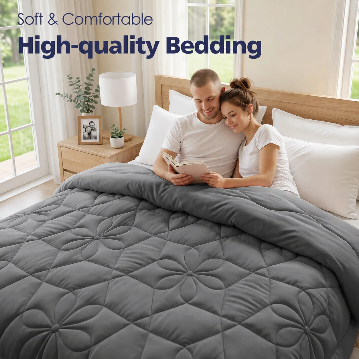Comforter Duvet Insert, Quilted All-Season Comforter, Twin/Full/Queen/King Sizes, Down Alternative Bedding Blanket with 8 Tabs, Soft, Cozy & Warm, Machine Washable, Christmas & Halloween Home Decor, for Bedroom & Guest Room, Gift for Men & Women