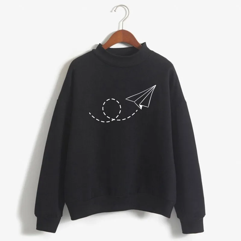 

NEW Airplane taking off Print Woman Sweatshirt Sweet Korean O-neck Knitted Pullover Autumn Winter Candy Color Women Clothes