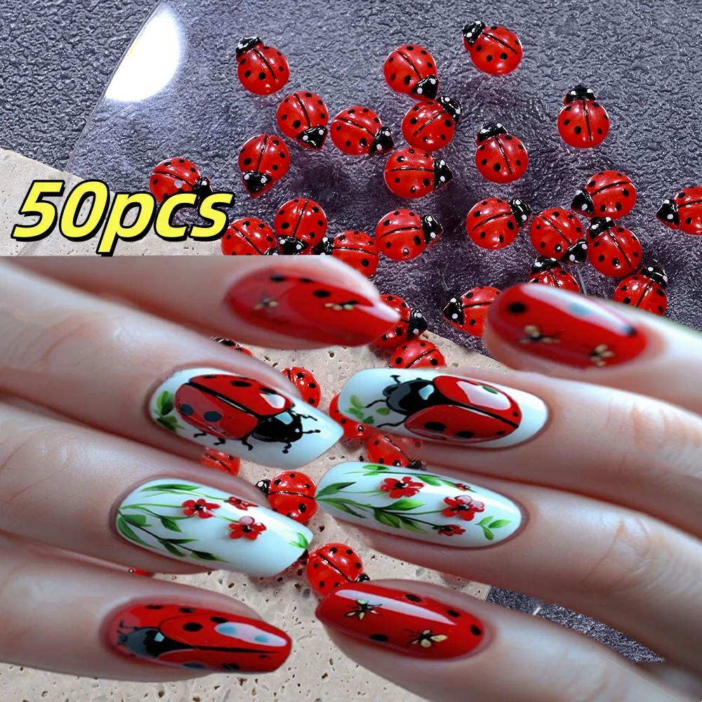 ชาร์มตกแต่งเล็บรูปเต่าทองการ์ตูน 3 มิติ สีแดงน่ารัก 50 ชิ้น พร้อมคริสตัลติดเล็บแบบแบน สำหรับตกแต่งเล็บ DIY อุปกรณ์ทำเล็บ *50