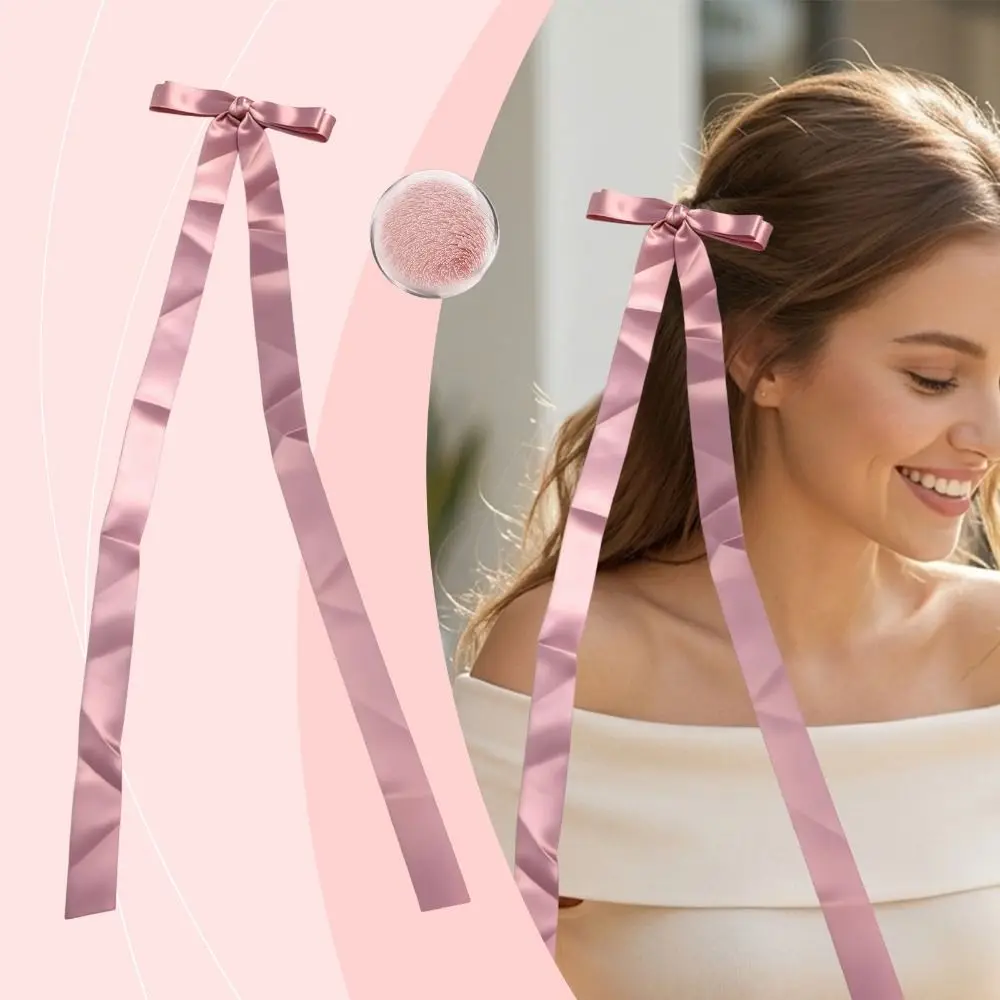 

Fashionable Rose Pink Color Bows Ribbon Hair Clips Sweet Soft Hairpins Easy to Wear Headband Women Girls