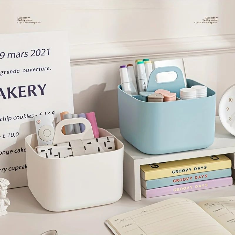 

4-Compartment Portable Desktop Storage Box Organizer Cosmetic Marker Office Stationery Storage Box Plastic Divided Tray For Desk