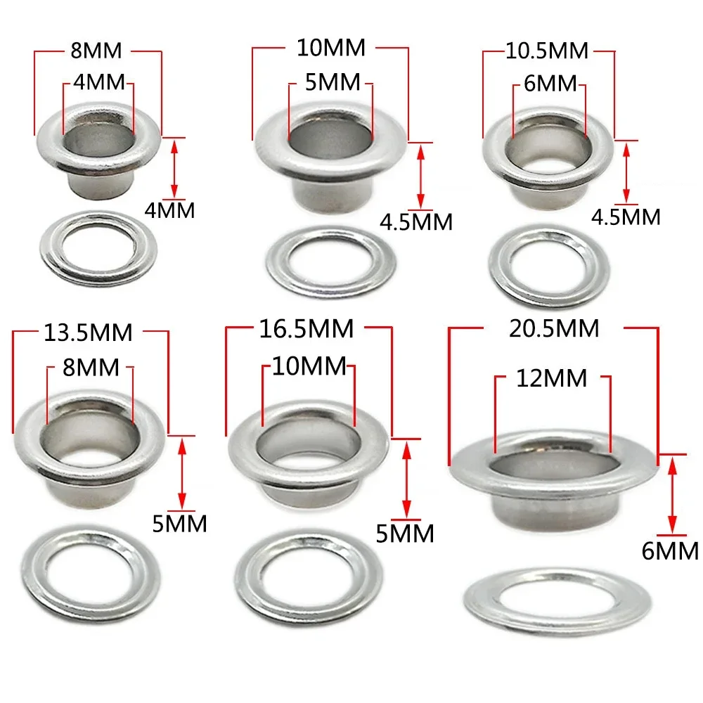 20~50 Set Silver Washers for Leather Craft Repair Shoes Stainless Steel Eyelets Grommets M4 M5 M6 M8 M10 M12 with Washer Grommet
