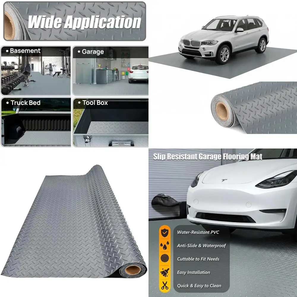 

Thickened PVC Garage Floor Mat, Heavy-Duty Waterproof Non-Slip Protector for Cars, Trailers, SUVs, Basements, Gyms (Grey) - 1ft