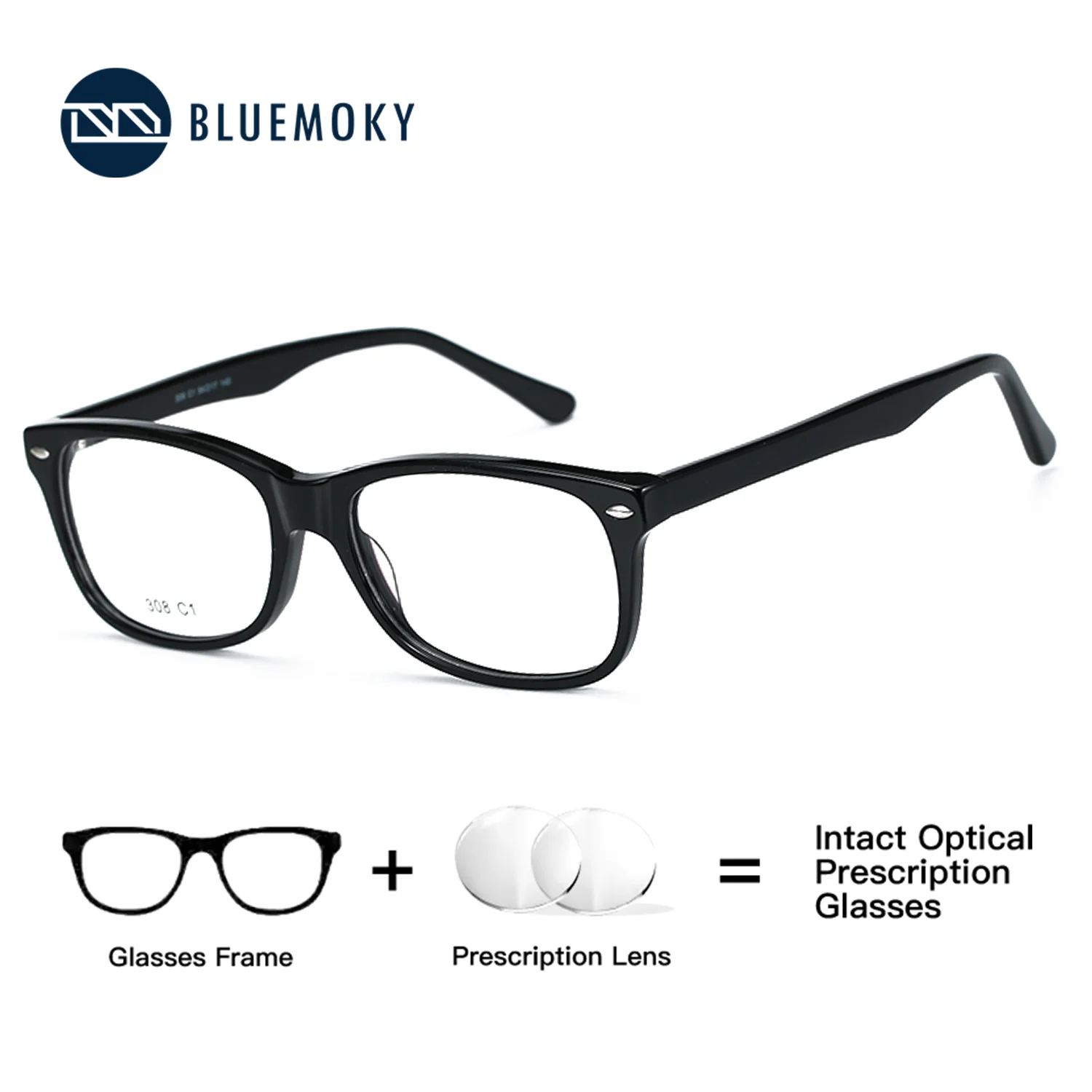 

BLUEMOKY Acetate Square Vision Correction Prescription Glasses Men Myopia Computer Reading Lens Optical Multifocal Photochromic