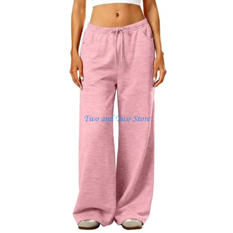 HX6F Women's Wide Leg Sweatpants Featuring Loose Fit Pockets and Adjustable Drawstring for Yoga Gym and Winter Wear