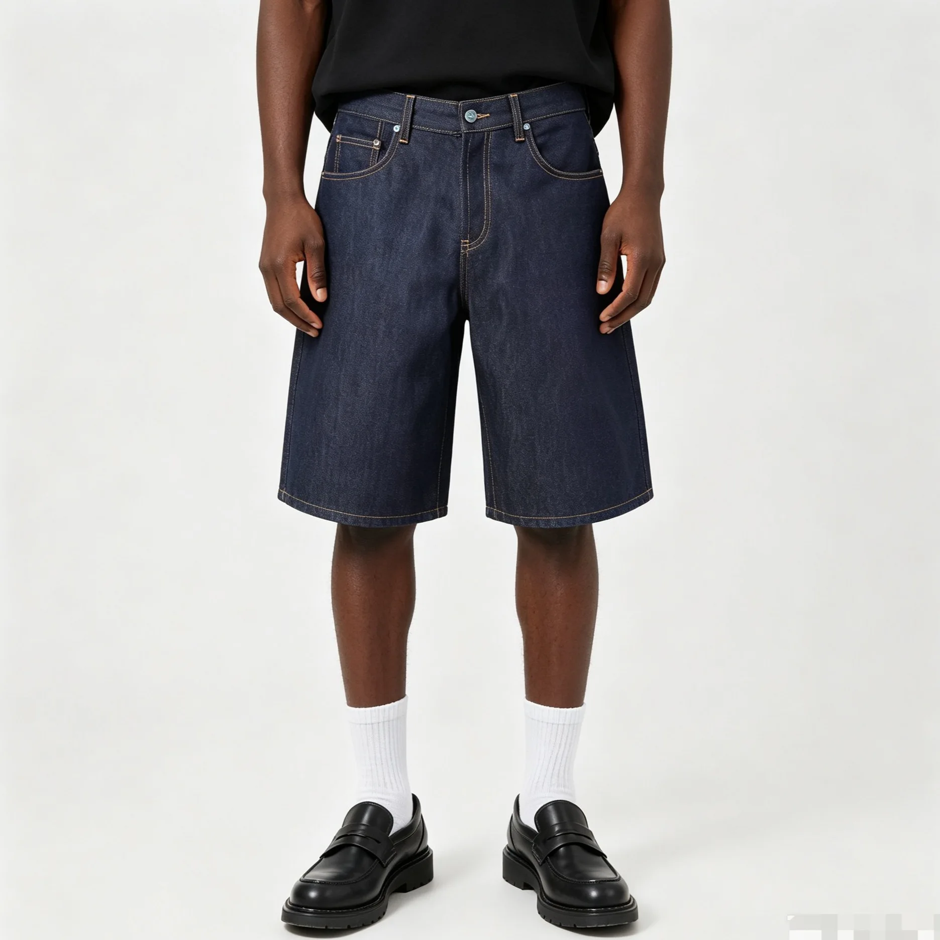 

Turquoise Button Straight Wide Leg Denim Short Men High Street Baggy Casual Capri Jean Shorts Relaxed Fit Outdoor Short Jeans