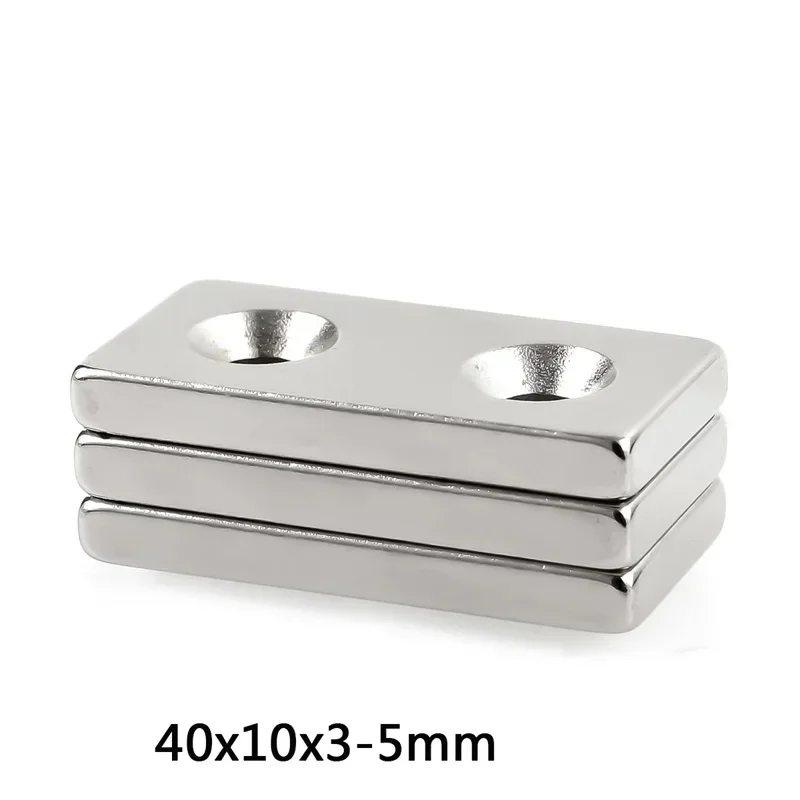 N35 40x10x3-4 40x10x4-4 40x10x5-4 40x10x5-5 Block Magnets Bar Strip Single Holes 5mm Double Two Holes Permanent Neodymium Magnet