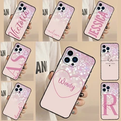 Personalised initials name pink shiny Back Case For iPhone 16 15 14 13 11 12 Pro Max Mini XS X XR 7 8 Plus Phone Cover