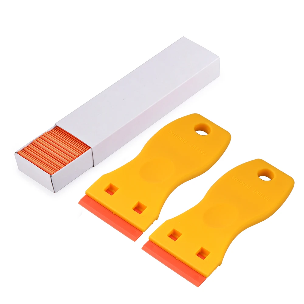 ARLANY 2 Pack Plastic Razor Blade Scraper 100Pcs Plastic Razor Blades Refils Lable Clean Razor Glue Adhesive Removal Scraper