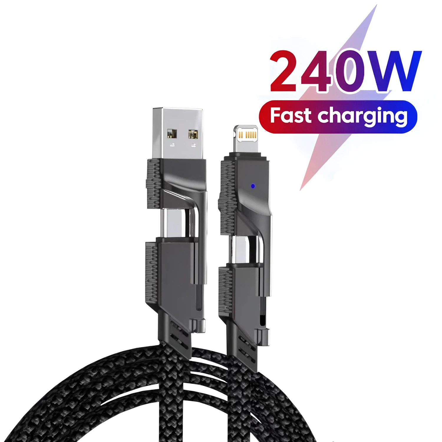 240W 4-in-1 Fast Speed Charging Usb Cable for Iphne 16 15 14 13 12 11 Pro Max Plus Samsung Oneplus Xiaomi Android Device