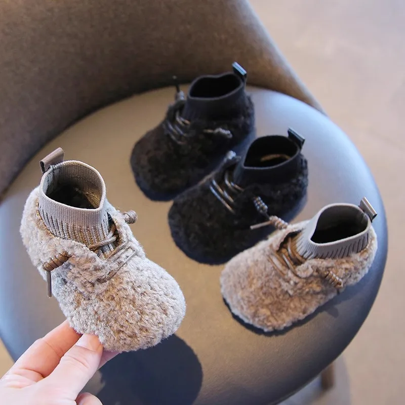 

Child Sneaker2025autumn New Kid Walking Shoes Hairy Socks Boot with Plush Cotton Shoe Soft Sole Girl Shoe Fashion Kid Boot Botas