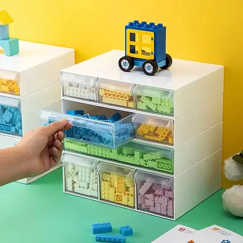 Desktop Drawer Storage Box Stackable Building Blocks Organizer Transparent Lego Toy Sundries Organizer Bins Home Cosmetics Boxes