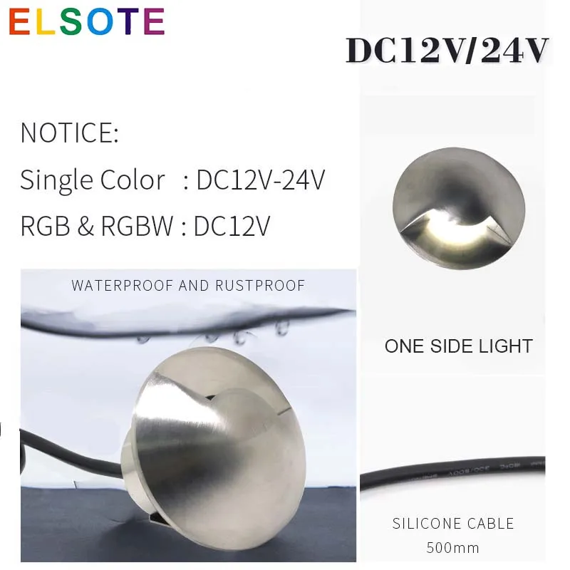 

ELSOTE 304 Stainless Steel Under Ground IP68 LED Spotlight Outdoor Waterproof for Garden Step Lawn Swimming Pool DC112V 24V RGB