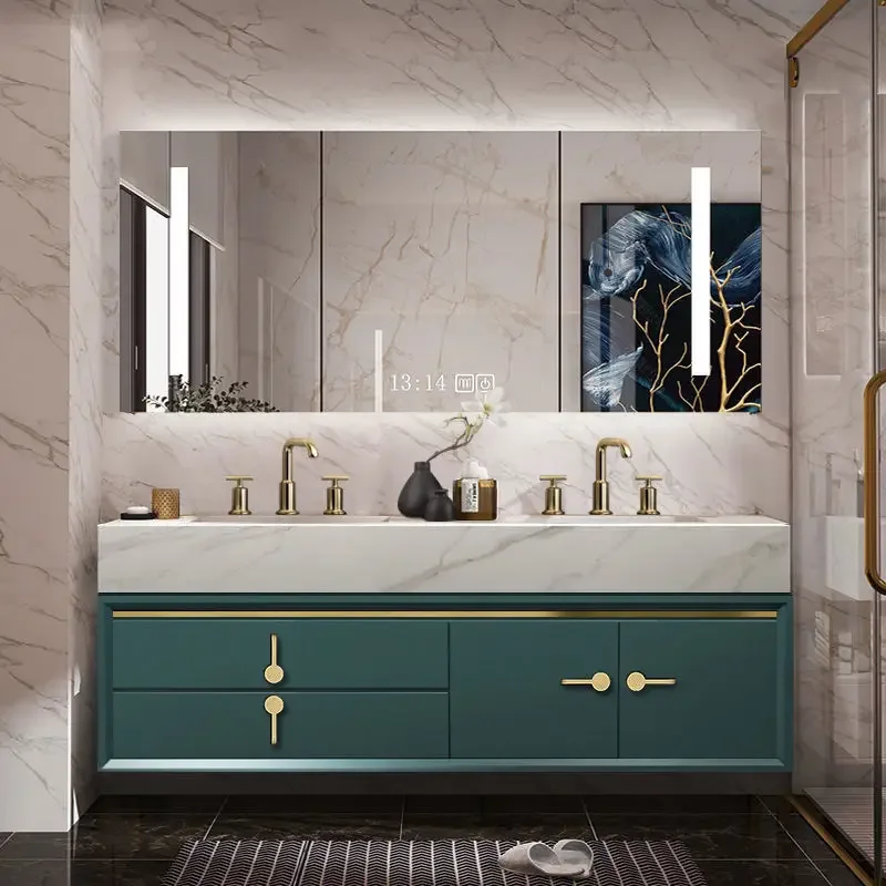 Furniture Bathroom Cabinet Oak Antique Modern Smart Light Mirror Luxury Slate Integrated Wash Basin Vanity Toilet High Grad