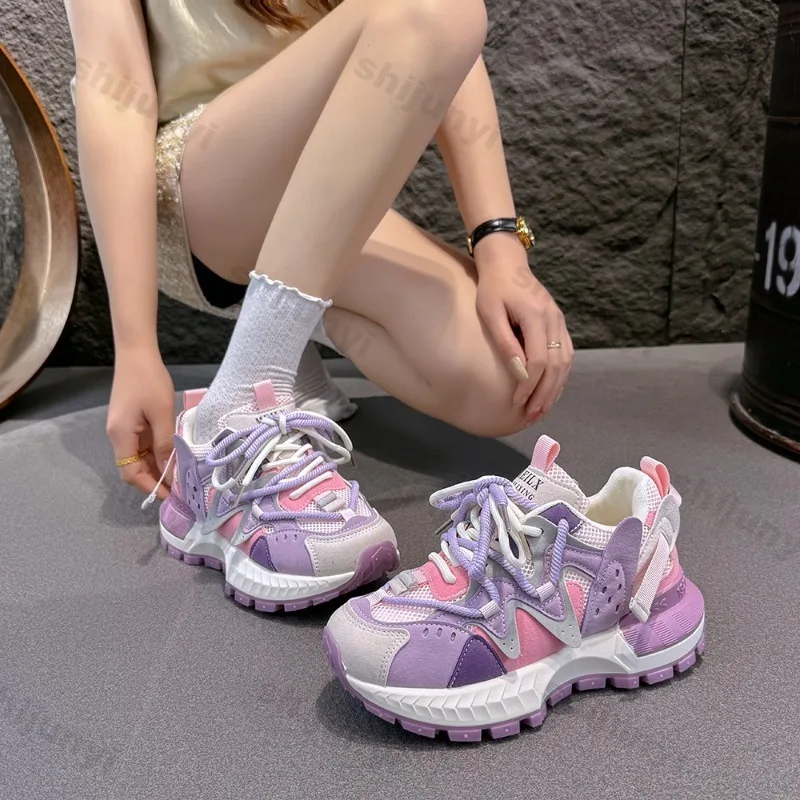 Woman's Chunky Sneakers Spring New Breathable Mesh Fashion Color Blocking Designer Shoes Trendy Versatile Casual Sport Shoes