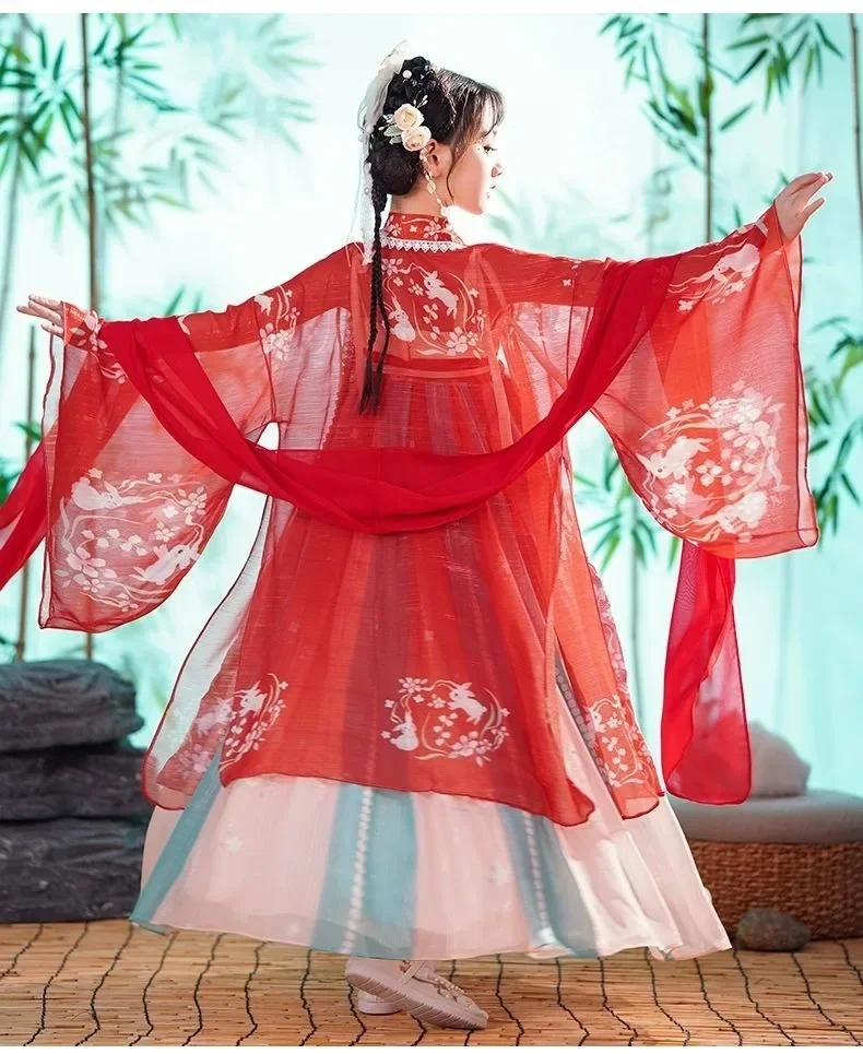 Summer Tang Girls Dresses Cosplay Perform Baby Hanfu Vestidos Party Long Chinese Dress Girl Costume Kids Clothes Children Outfit