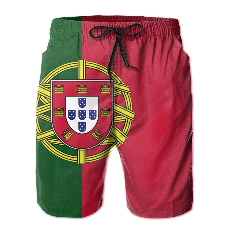 Classic 3d Print Portugal Flag Beach Shorts Men Quick Dry Bathing Suits Loose Surf Board Shorts Popular Sports Swim Trunks