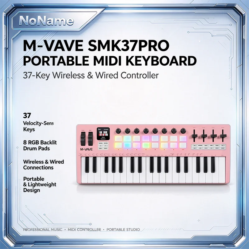 M-VAVE SMK37PRO 37 Key Wireless MIDI Keyboard Controller RGB Pads Built In DX7 Synth 64 Step Sequencer Bluetooth 5 0 10H Battery