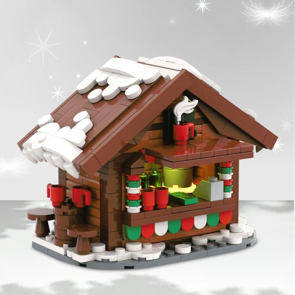 MOC Winter Countryside Christmas Decorate Building Block Set Christmas Cabin Coffee Cart Hot Drinks Christma series Kid Toy Gift