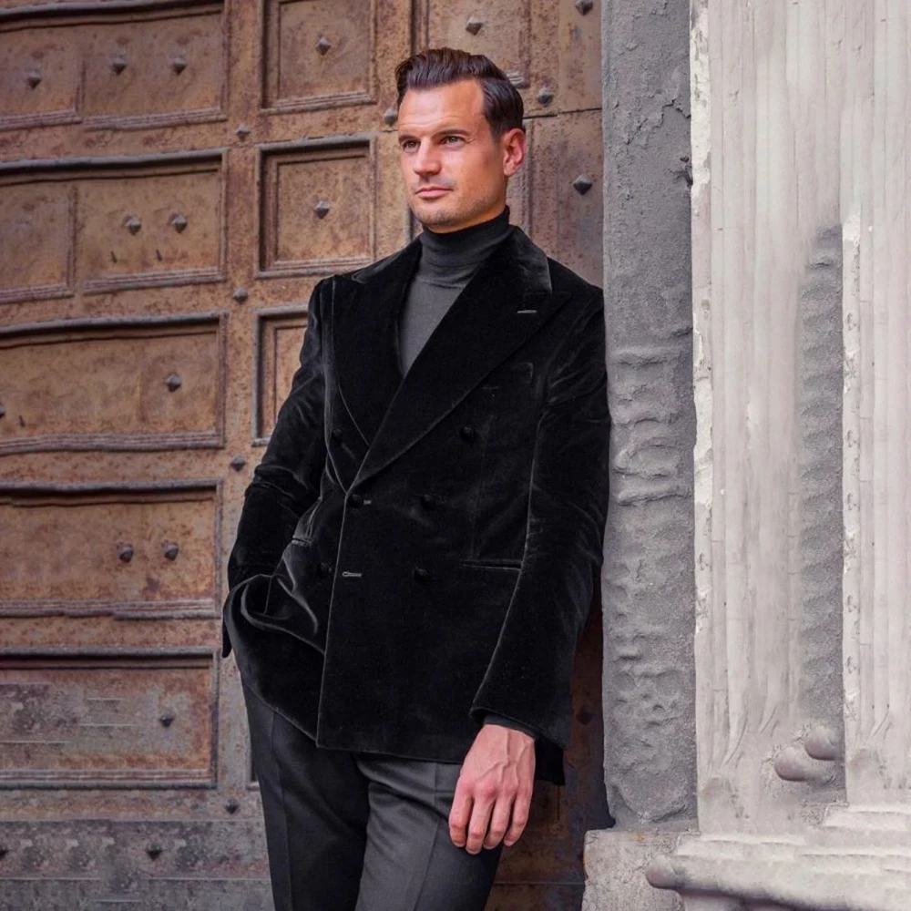 

Мужские костюмы на заказ, модные двубортные костюмы с пиковыми лацканами, приталенная куртка, брюки, наряды, повседневная мужская одежда, костюм Homme