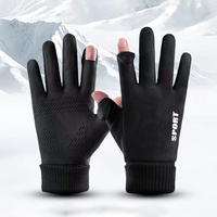 Men's Cycling Gloves Suede Warm Winter Autumn Driving Fleece Gloves Touch-Screen Soft Flip-Top Windproof Run Anti-Slip Gloves