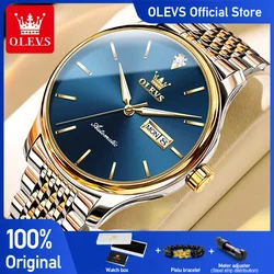 OLEVS Original Top Luxury Brands Men's Watches Stainless Seel Fully Automatic Mechanical Watch Waterproof Luminous Dual Calendar
