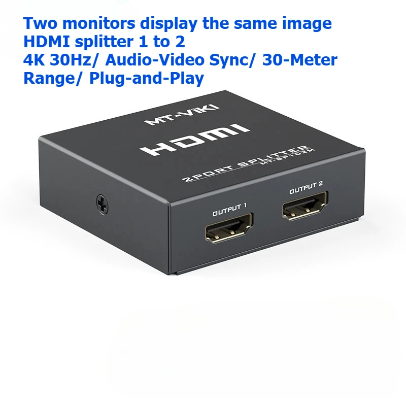 HDMI splitter with one in two 4K display/shared screen splitter with one in and two out simultaneous display