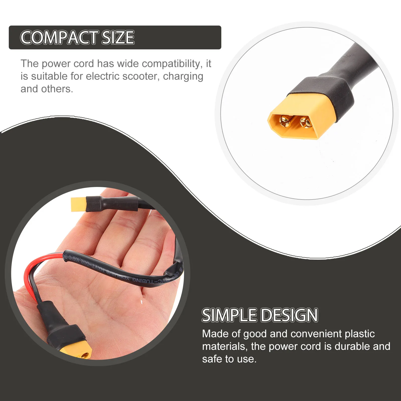 

8 Inch Electric Scooter Accessories Durable Power Cord Controller Extension Cable Black Stable Output Charging