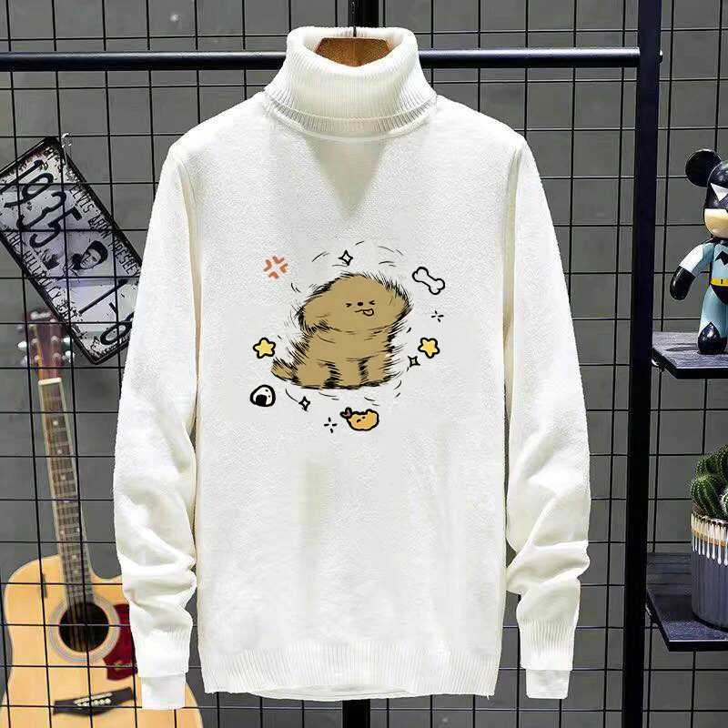 

Men's Autumn Winter Thiened Fce High Collar Knitted Sweater Casual Sle Couple's Faionable Inner Wear Nylon Fabric