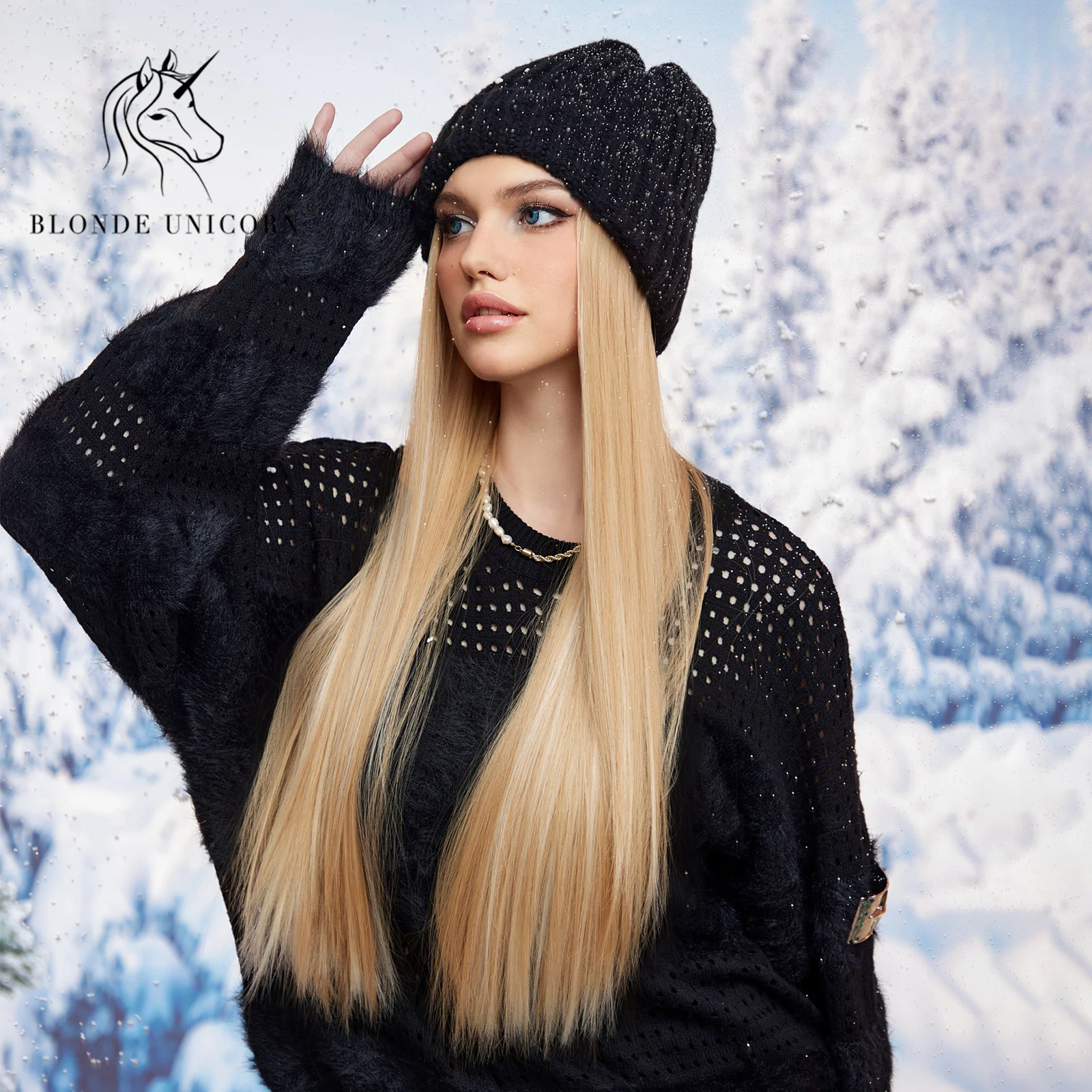 Blonde Unicorn Hat wigs Cap with Hair Hat Wig Blonde Straight Wig Separable Synthetic Hair Women Daily Party High Temperature