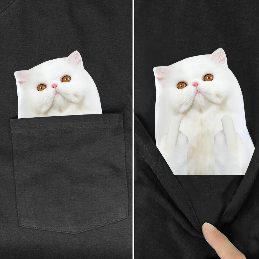 CLOOCL Persian Cats T-Shirts Animals Double Middle Fingers Pocket Cotton T-shirt Men Clothing Short Sleeve Shirts Dropshipping