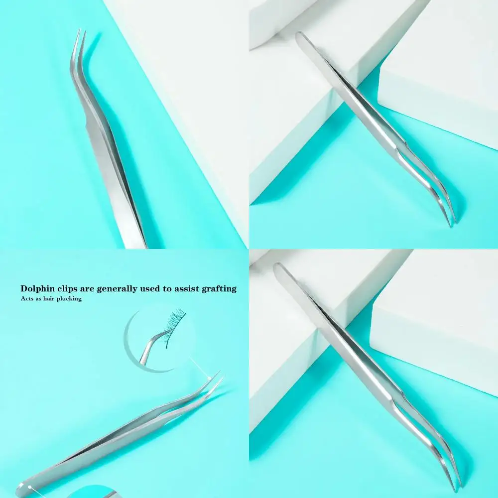 Silver Tone Precision Steel Curved Pointed Tip Eyelash Clip Tweezer for Makeup Application and Lash Extension - Professional Bea