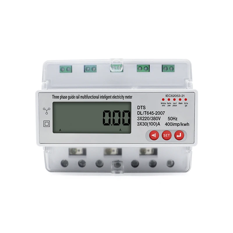 Three Phase Guide Rail Multifunctional Inteligent Electricity Meter LCD 3×220/380V 100A With RS485 Wattmeter Meter