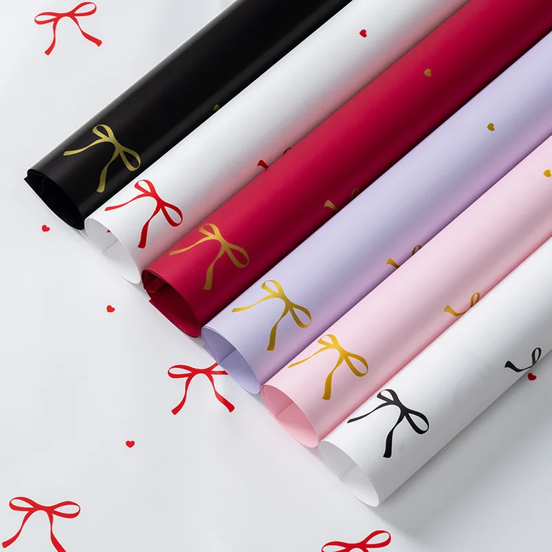20 Pcs 56*56cm Bow Flower Wrapping Paper Waterproof Pearl Film Wrapping Paper DIY Floral Materials Dedicated for Gift Decoration
