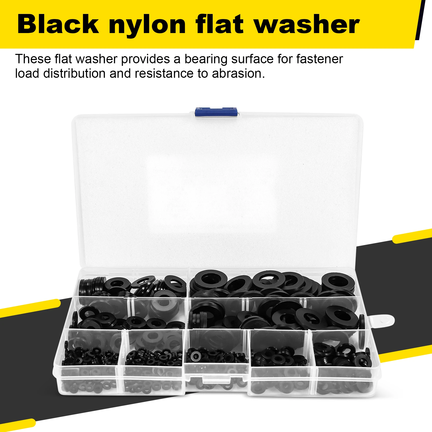 600Pcs Black Nylon Rubber Flat Washer Assortment Kit for M2 M2.5 M3 M4 M5 M6 M8 M10 M12 Plain Repair Washer Furniture Gasket Kit