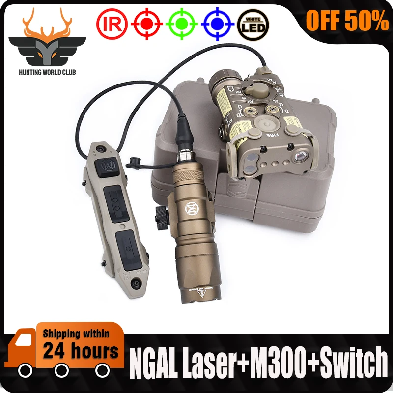 Metal NGAL Red Green Blue Dot Strobe Laser M300A Tactical Flashlight White LED Hunting Scout Light With Dual Function Switch Set