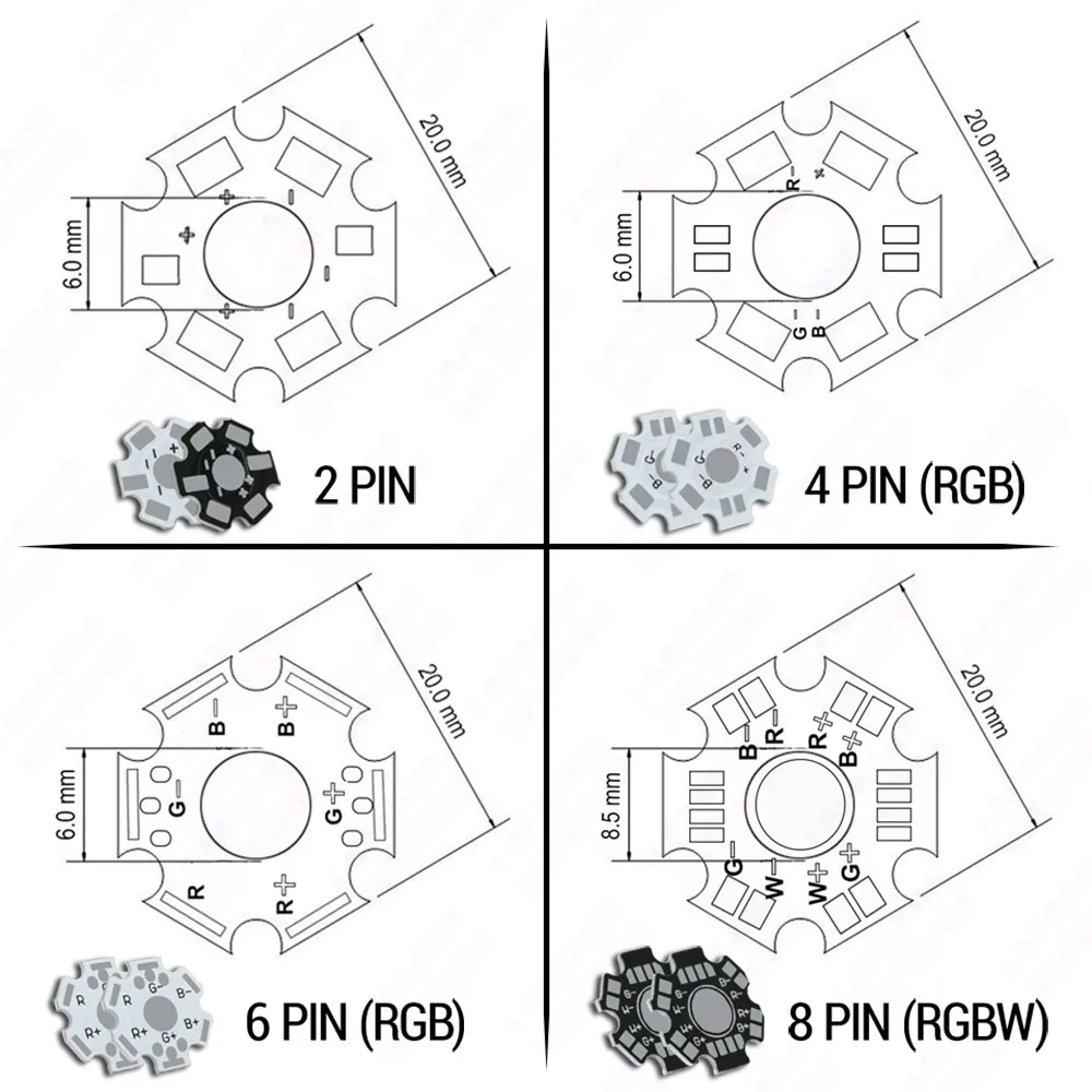 Plaque de Base en Aluminium pour Dissipateur de Chaleur LED, Support de Carte PCB Étoile 20mm RGB RGBW, Système de Refroidissement DIY pour 1 3 5 W SMD COB, 1W 3W 5 W