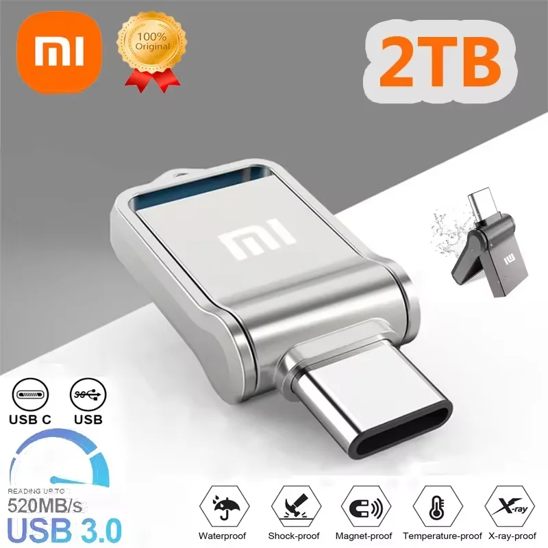 샤오미 USB 3.0 플래시 U 드라이브, 고속 펜 드라이브, USB C 타입 인터페이스, 휴대폰 컴퓨터용 이중 사용 플래시 메모리 스틱, 2TB