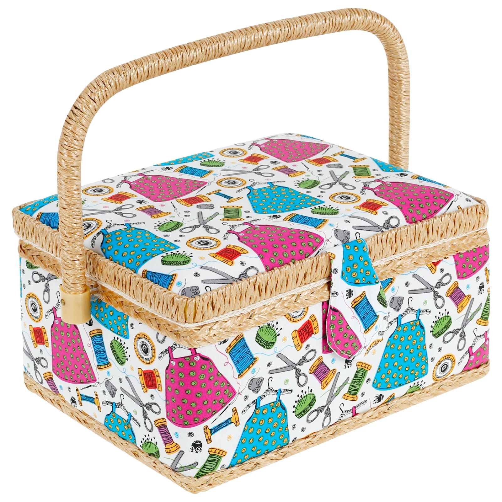 

Sewing Basket with Removable Tray Practical Sewing Basket Organizer with Interior Pocket Portable Sewing Storage Box Stylish