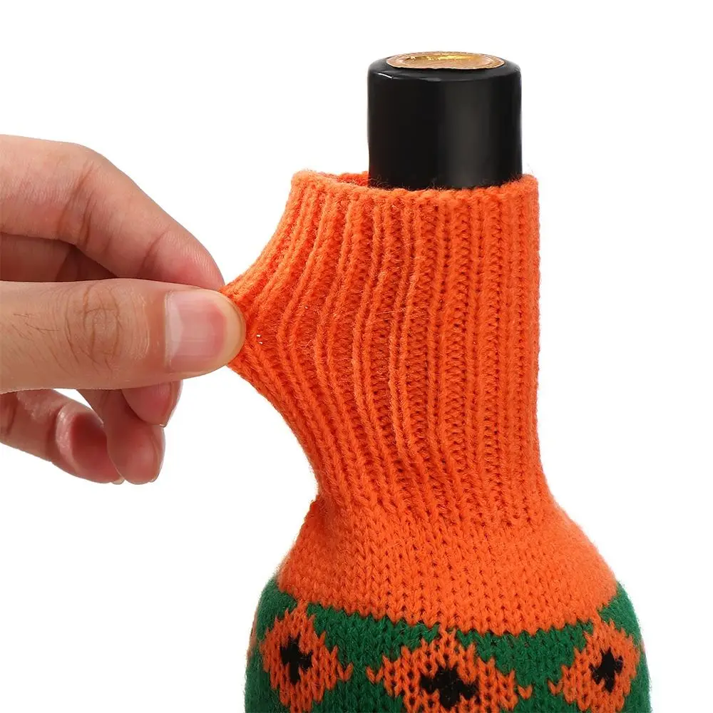 Exquisite Knitted Halloween Wine Bottle Cover Reusable Pumpkin Wine Bottle Sleeve Elastic Champagne Bottle Bag Party Supplies