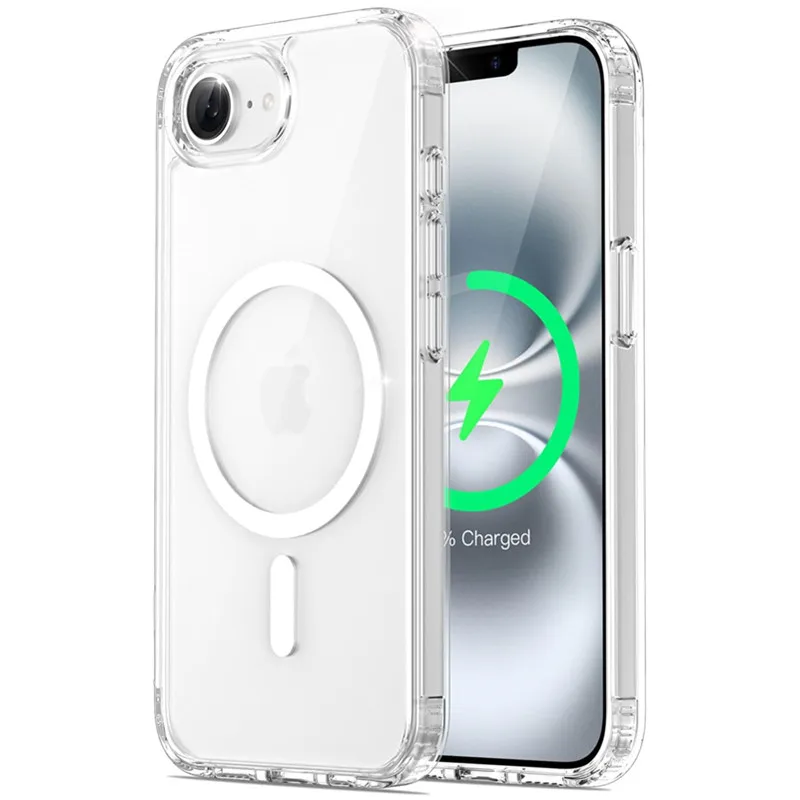 Capa Magnética Transparente 17e para iPhone Magsafe Air 17 E 16 15 14 13 12 11 Pro Max Plus 16E Mac Safe com Bumper Transparente